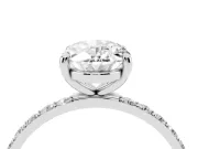 Oval Cut Diamond Solitaire Ring Set in White gold with Round Pavé Band and Prong Setting