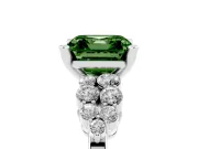 Fancy Green Asscher Cut Diamond Cluster Engagement Ring Set in White gold with Pavé Band and Prong Setting