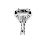 Emerald Cut Hidden Halo Three Stone Engagement Ring Setting for a Fancy Yellow Lab-Grown Diamond | White Gold