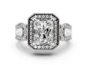 Radiant Cut Milgrain Halo Engagement Ring Setting | Open Loop Shoulders | Sterling Silver