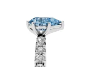Fancy Blue Pear Cut Diamond Pavé Solitaire Ring Set in Platinum with Round Band and Prong Setting