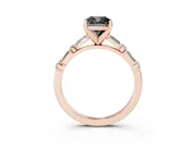 Fancy Black Cushion Cut Diamond Solitaire Set in Rose gold with Side Baguettes and Channel Set Band