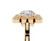 Cushion Cut Vintage Milgrain Bezel Cluster Halo Engagement Ring Setting | Plain Band | Yellow Gold