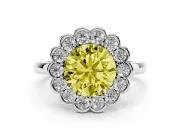 Round Scalloped Cluster Halo Engagement Ring Setting for a Fancy Yellow Lab-Grown Diamond | Plain Band | Platinum