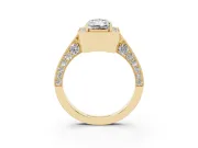 Radiant Cut Vintage Milgrain Halo Engagement Ring Setting | Side Stones and Pave | Yellow Gold