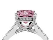 Princess Cut Hidden Halo Pave Engagement Ring Setting for a Fancy Pink Lab-Grown Diamond | Claw Prongs | White Gold