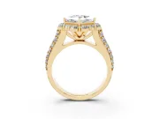 Princess Cut Large Accent Halo Engagement Ring Setting | Graduated Pavé | Yellow Gold