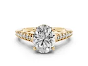 Oval Graduated Pave Cathedral Solitaire Engagement Ring Setting | Scroll Cut-Outs | Yellow Gold