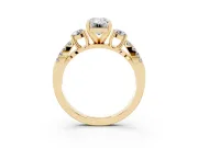 Emerald Cut Diamond Three-Stone Ring Set in Yellow gold with Pavé Split Shank and Prong Setting