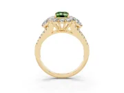 Emerald Cut Scalloped Halo Engagement Ring Setting for a Fancy Green Lab-Grown Diamond | Pear Side Stones | Yellow Gold