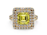 Asscher Cut Halo Split Shank Engagement Ring Setting for a Fancy Yellow Lab-Grown Diamond | Yellow Gold