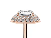 Asscher Cut Pave Halo Engagement Ring Setting | Slim Plain Band | Rose Gold