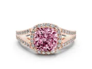 Cushion Cut Split Shank Halo Engagement Ring Setting for a Fancy Pink Lab-Grown Diamond | Rose Gold