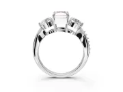 Radiant Cut Three Stone Engagement Ring Setting for a Fancy Pink Lab-Grown Diamond | Tapered Pave Band | Platinum