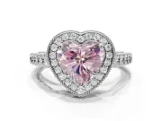 Fancy Pink Heart-Shaped Lab-Grown Diamond Milgrain Halo Solitaire Ring Set in Platinum with Bezel Set Side Stones and Pavé Band