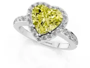 Fancy Yellow Heart Cut Diamond Halo Ring Set in Silver with Pavé-Setting Band and Open Prong Center