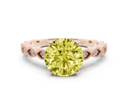 Fancy Yellow Round Cut Diamond Solitaire Ring Set in Rose gold with Infinity Twist Pavé Band
