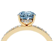 Oval Hidden Halo Engagement Ring Setting for a Fancy Blue Lab-Grown Diamond | Yellow Gold