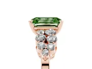 Fancy Green Emerald Cut Diamond Cluster Engagement Ring Set in Rose gold with Pavé Band and Prong Setting