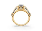 Emerald Cut Diamond Vintage-Inspired Milgrain Ring Set in Yellow gold with Accent Split Shank