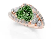 Fancy Green Heart Cut Diamond Halo Ring Set in Rose gold with Marquise and Pavé Band in Prong Setting