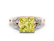 Fancy Yellow Princess Cut Diamond Solitaire Floral Ring Set in Rose gold with Marquise Petals and Prong Setting