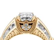 Emerald Cut Diamond Vintage-Inspired Milgrain Ring Set in Yellow gold with Accent Split Shank