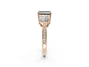 Emerald Cut Three Stone Engagement Ring Setting for a Black Center | Tapered Pavé Band | Rose Gold