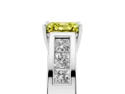 Fancy Yellow Asscher Cut Diamond Solitaire Ring Set in Silver with Channel-Set Accent Stones and Prong Setting