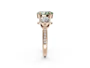 Oval Three Stone Engagement Ring Setting for a Fancy Green Lab-Grown Diamond | Tapered Pave Band | Rose Gold