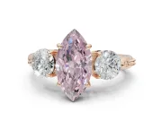 Marquise Three Stone Engagement Ring Setting for a Fancy Pink Lab-Grown Diamond | Tapered Pave Band | Rose Gold