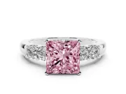 Fancy Pink Princess Cut Diamond Five-Stone Prong Set Engagement Ring Set in Silver with Channel Band