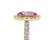 Oval Halo Engagement Ring Setting for a Fancy Pink Lab-Grown Diamond | Single Row Pavé Band | Yellow Gold