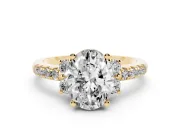Oval Side Stone Pave Engagement Ring Setting | Paired Round Accents | Yellow Gold