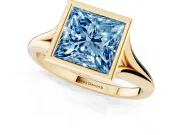 Princess Cut Bezel Engagement Ring Setting for a Fancy Blue Lab-Grown Diamond | Yellow Gold