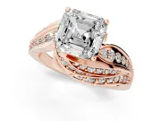 Asscher Cut Bypass Hidden Halo Engagement Ring Setting | Graduated Pavé | Rose Gold