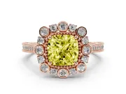 Cushion Cut Scalloped Halo Engagement Ring Setting for a Fancy Yellow Lab-Grown Diamond | Milgrain Edges | Rose Gold