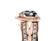 Fancy Black Heart Cut Diamond Halo Ring Set in Rose gold with Double Pavé Split Shank