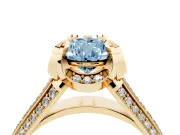 Fancy Blue Pear Cut Diamond Pavé Split Shank Solitaire Ring Set in Yellow gold with Prong Setting