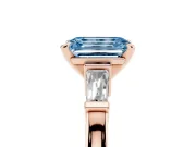 Emerald Cut Three-Stone Engagement Ring Setting for a Fancy Blue Lab-Grown Diamond | Tapered Baguettes | Rose Gold