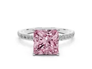 Princess Cut Pave Solitaire Engagement Ring Setting for a Fancy Pink Lab-Grown Diamond | Slim Band | Sterling Silver