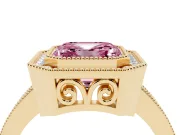 Asscher Cut Milgrain Halo Engagement Ring Setting for a Fancy Pink Lab-Grown Diamond | Yellow Gold