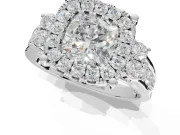 Cushion Cut Halo Side Cluster Engagement Ring Setting | Graduated Channel Band | Sterling Silver
