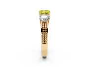 Cushion Cut Three Stone Engagement Ring Setting for a Fancy Yellow Lab-Grown Diamond | Beaded Shoulders | Yellow Gold