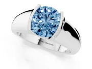Round Half Bezel Solitaire Engagement Ring Setting for a Fancy Blue Lab-Grown Diamond | Wide Band | Sterling Silver