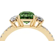 Emerald Cut Three Stone Engagement Ring Setting for a Fancy Green Lab-Grown Diamond | Pave Shoulders | Yellow Gold