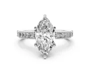 Marquise Cut Diamond Solitaire Ring Set in Silver with Slim Pavé Band and Prong Setting