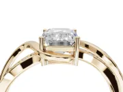Emerald Cut Bypass Solitaire Engagement Ring Setting | Pavé and Plain Strands | Yellow Gold