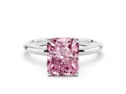 Fancy Pink Radiant Cut Diamond Solitaire Engagement Ring Set in Silver with Prong Setting and Polished Band