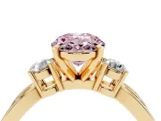 Fancy Pink Three-Stone Oval Cut Diamond Twist Band Ring Set in Yellow gold with Pavé Accents and Prong Setting